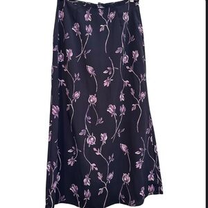 Vintage Maren A-Line Navy & Purple Floral Flowy Maxi Skirt Size 10